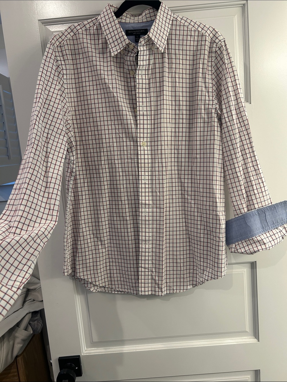 Banana Republic White Shirt with Blue and Red Grid Check